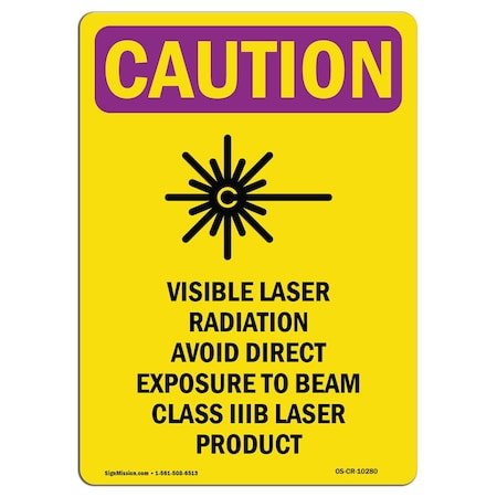 Signmission OSHA RADIATION Sign, Visible Laser Radiation W/ Symbol, 24in X 18in Aluminum, 24" H, 18" W, Portrait OS-CR-A-1824-V-10280